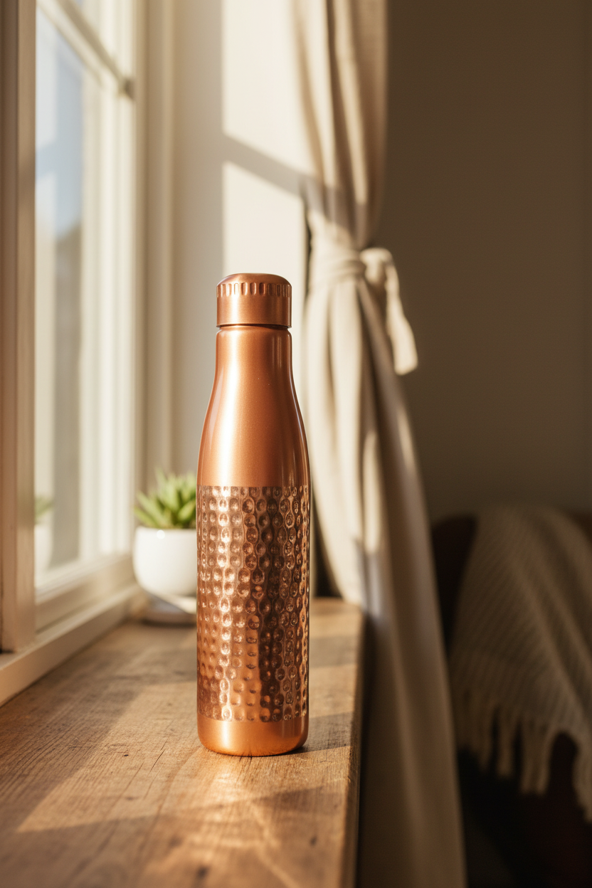 Pure Copper Water Bottle – Dual Texture Hammered Design 950ml | Ayurvedic