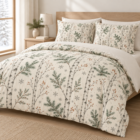 Winter Birch 100% Cotton Duvet Cover Set with 2 Shams