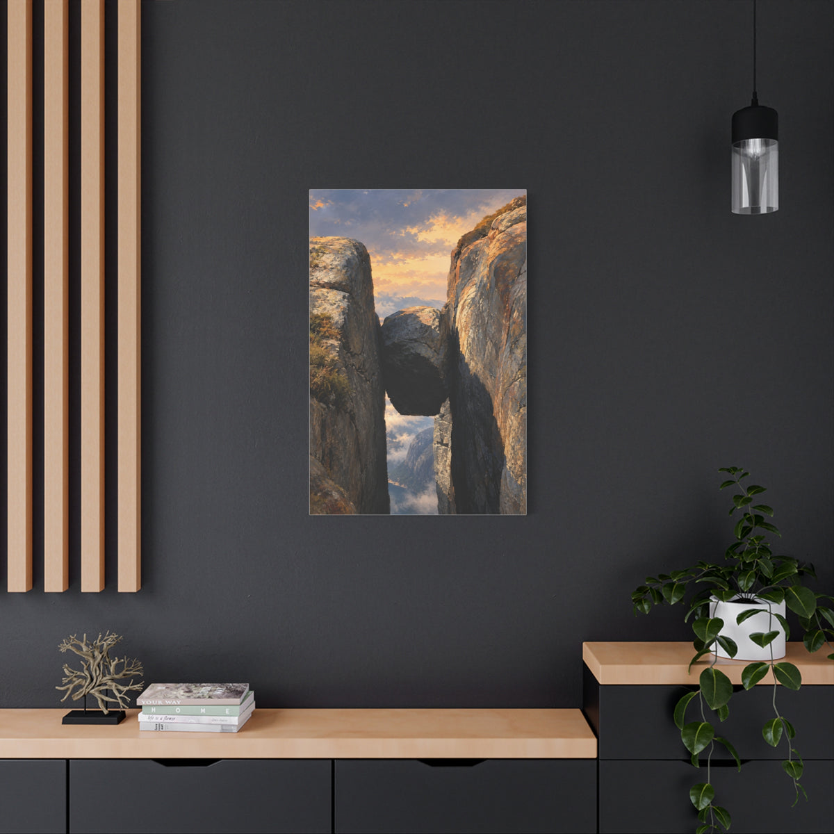 Kjeragbolten at Sunset | Norwegian Canvas Art