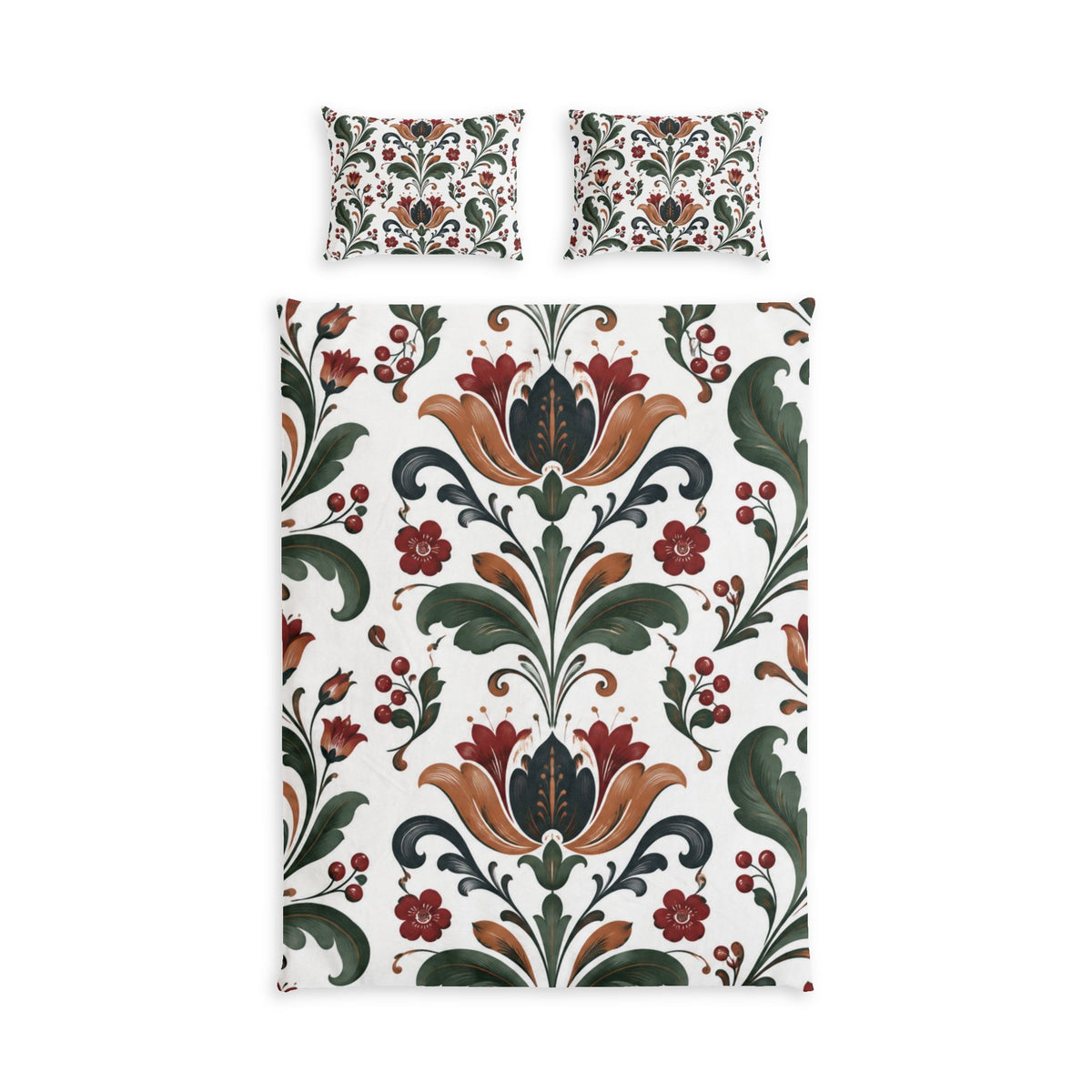 Vintage Folk Floral Cotton Duvet Cover Set with 2 Shams