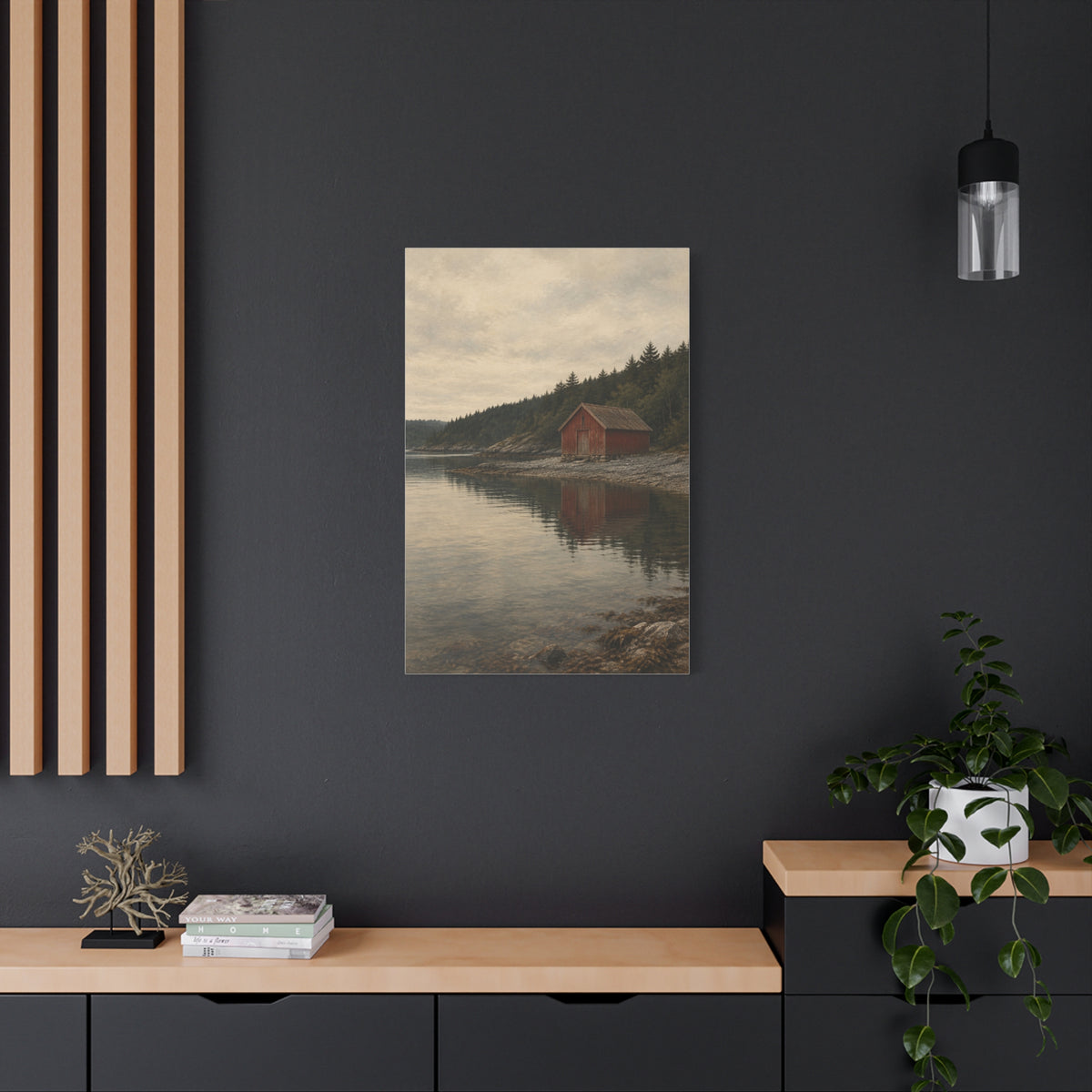The Red Boathouse | Norwegian Coastal Canvas Art