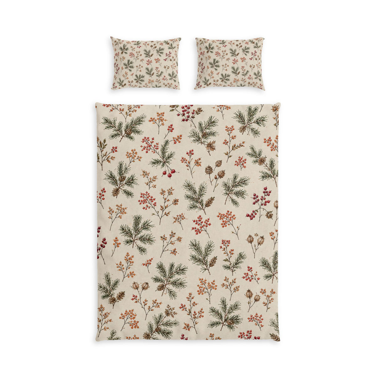 Winter Pine & Berry 100% Cotton Duvet Cover Set with 2 Shams