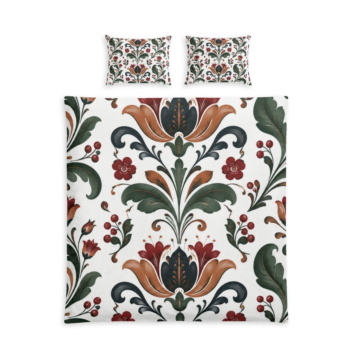 Vintage Folk Floral Cotton Duvet Cover Set with 2 Shams