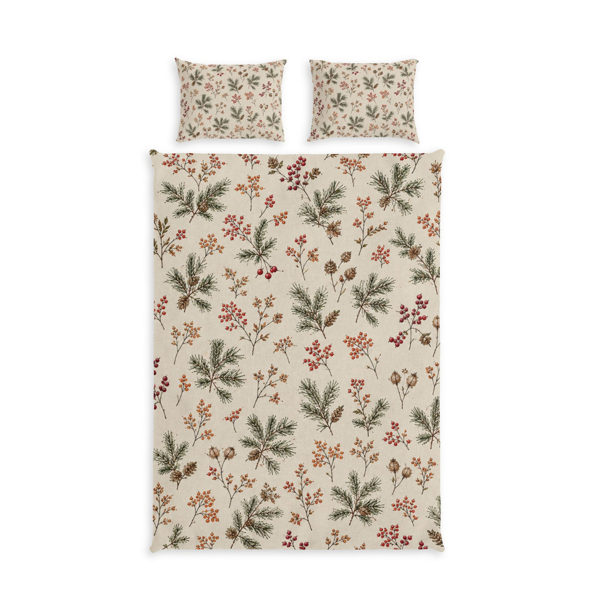 Winter Pine & Berry 100% Cotton Duvet Cover Set with 2 Shams