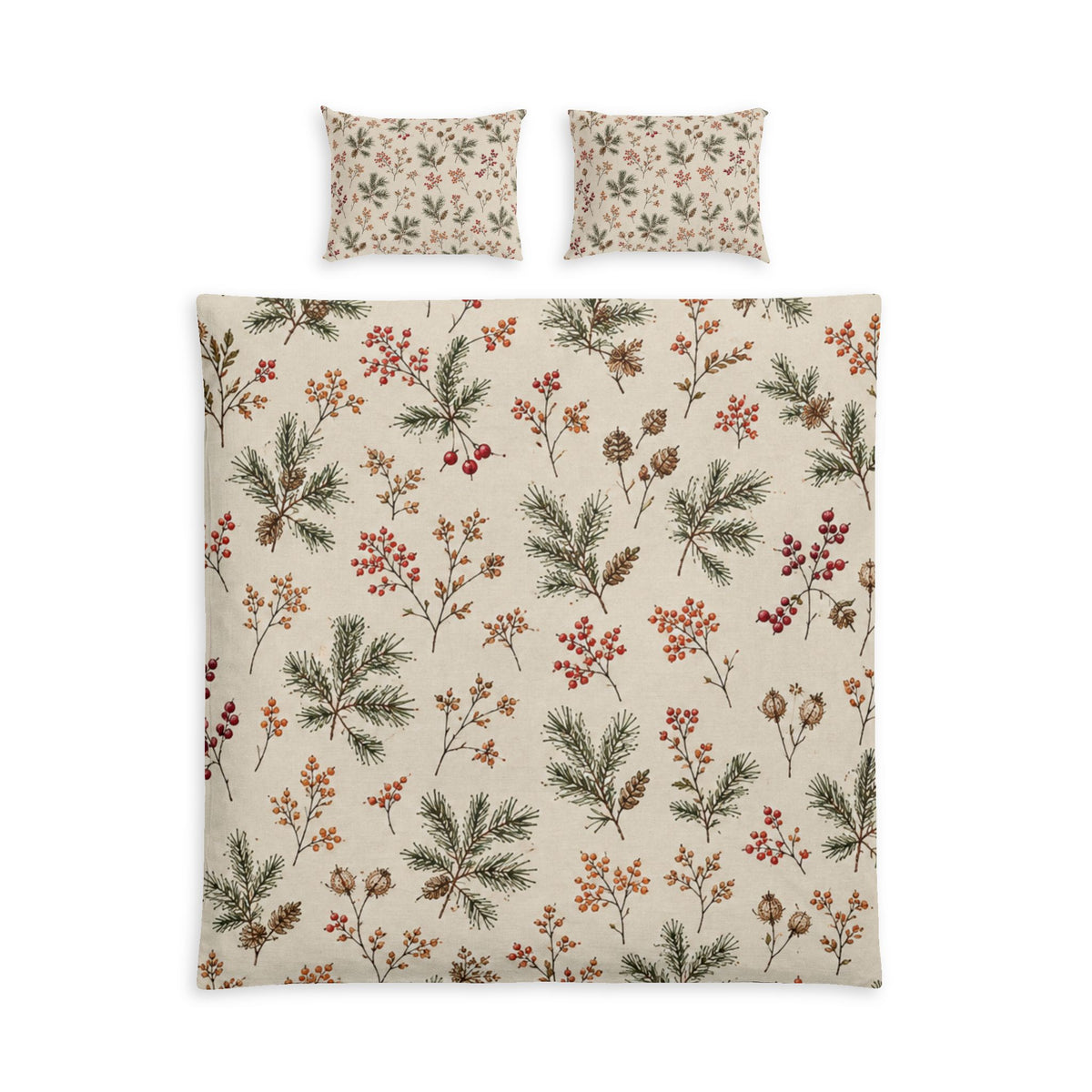 Winter Pine & Berry 100% Cotton Duvet Cover Set with 2 Shams