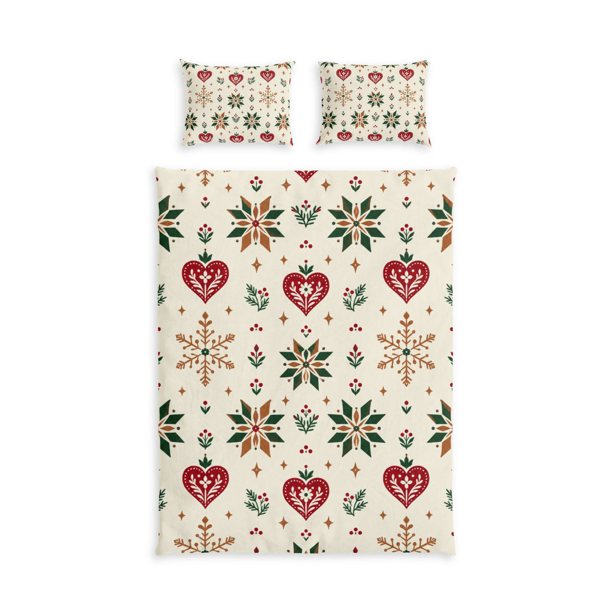 Nordic Folk Heart 100% Cotton Duvet Cover Set with 2 Shams