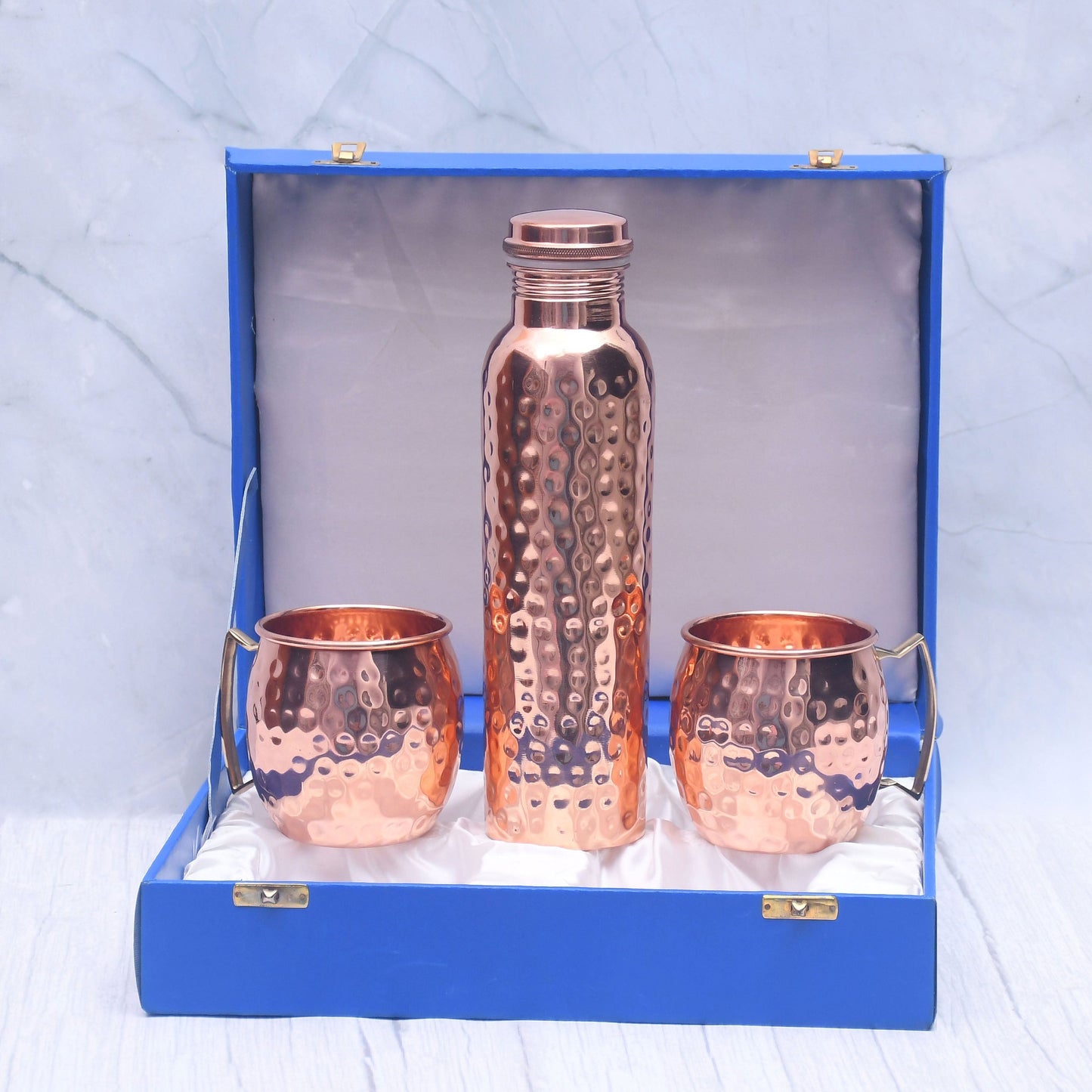 Premium Copper Gift Set - Water Bottle + 2 Moscow Mule Mugs | Luxury Box