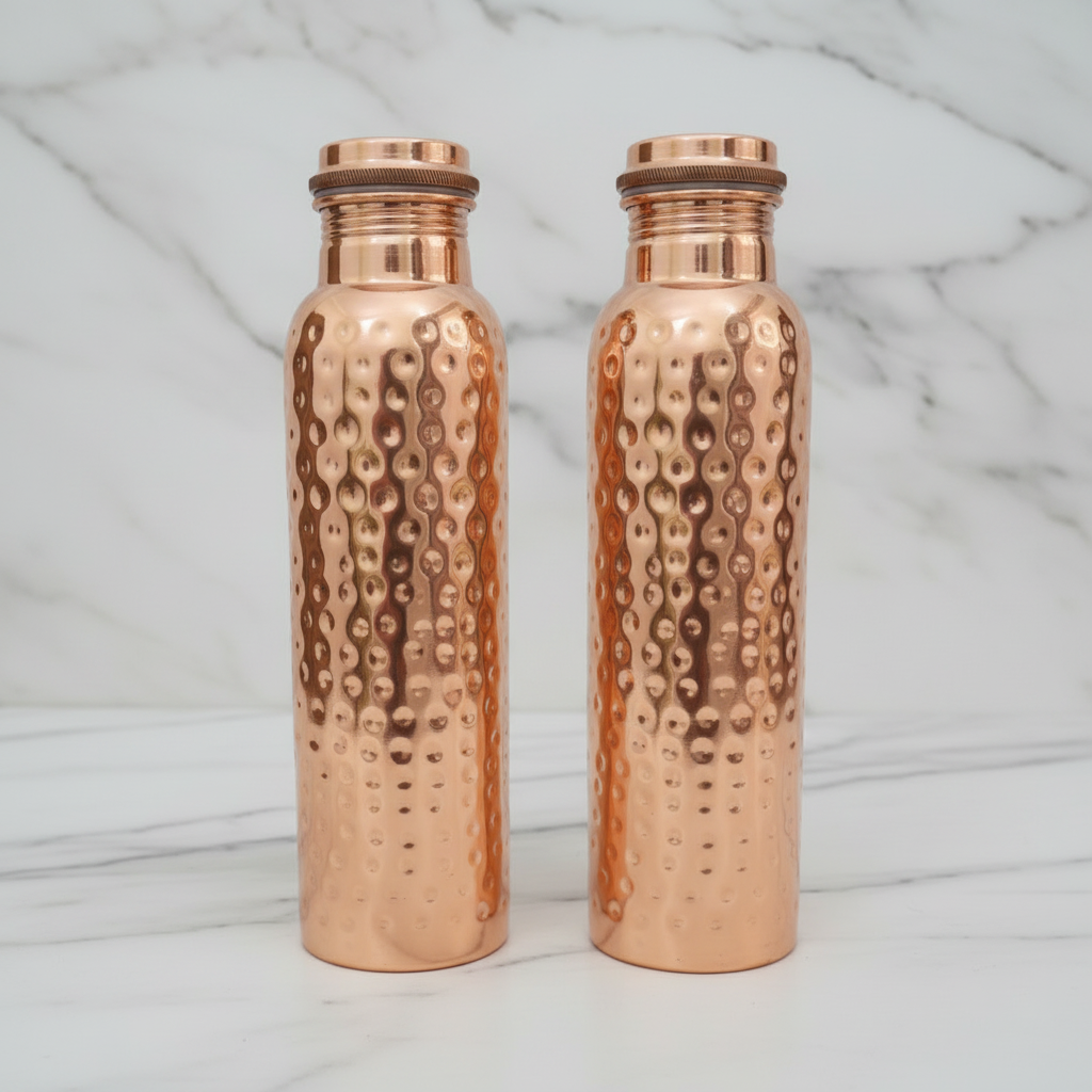 Pure Copper Hammered Bottle | Push-In Lid | 950ml | 100% Certified Copper