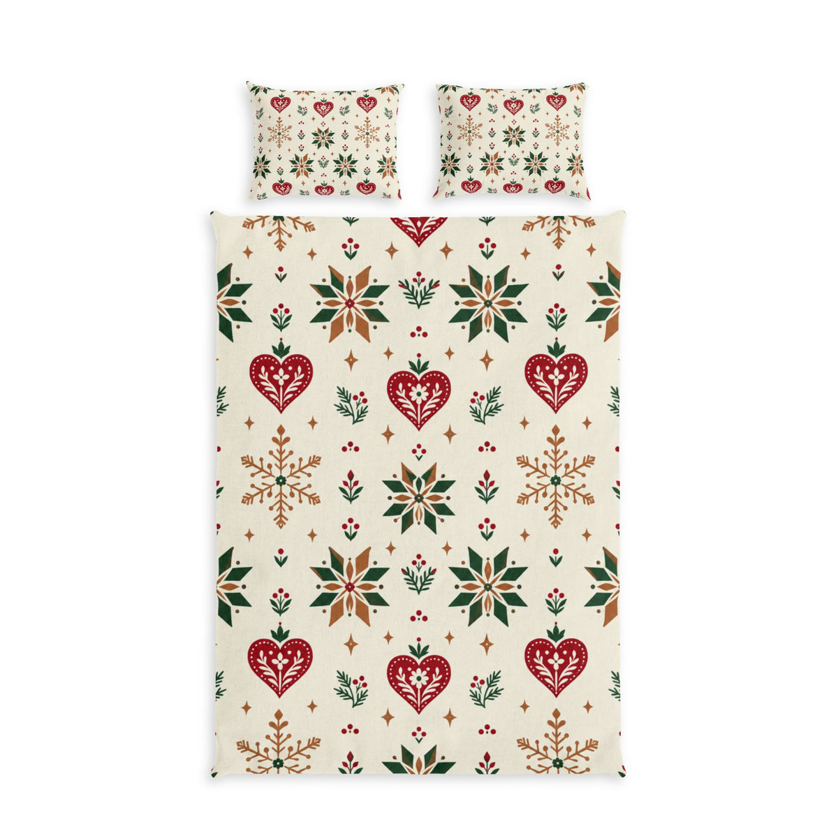 Nordic Folk Heart 100% Cotton Duvet Cover Set with 2 Shams