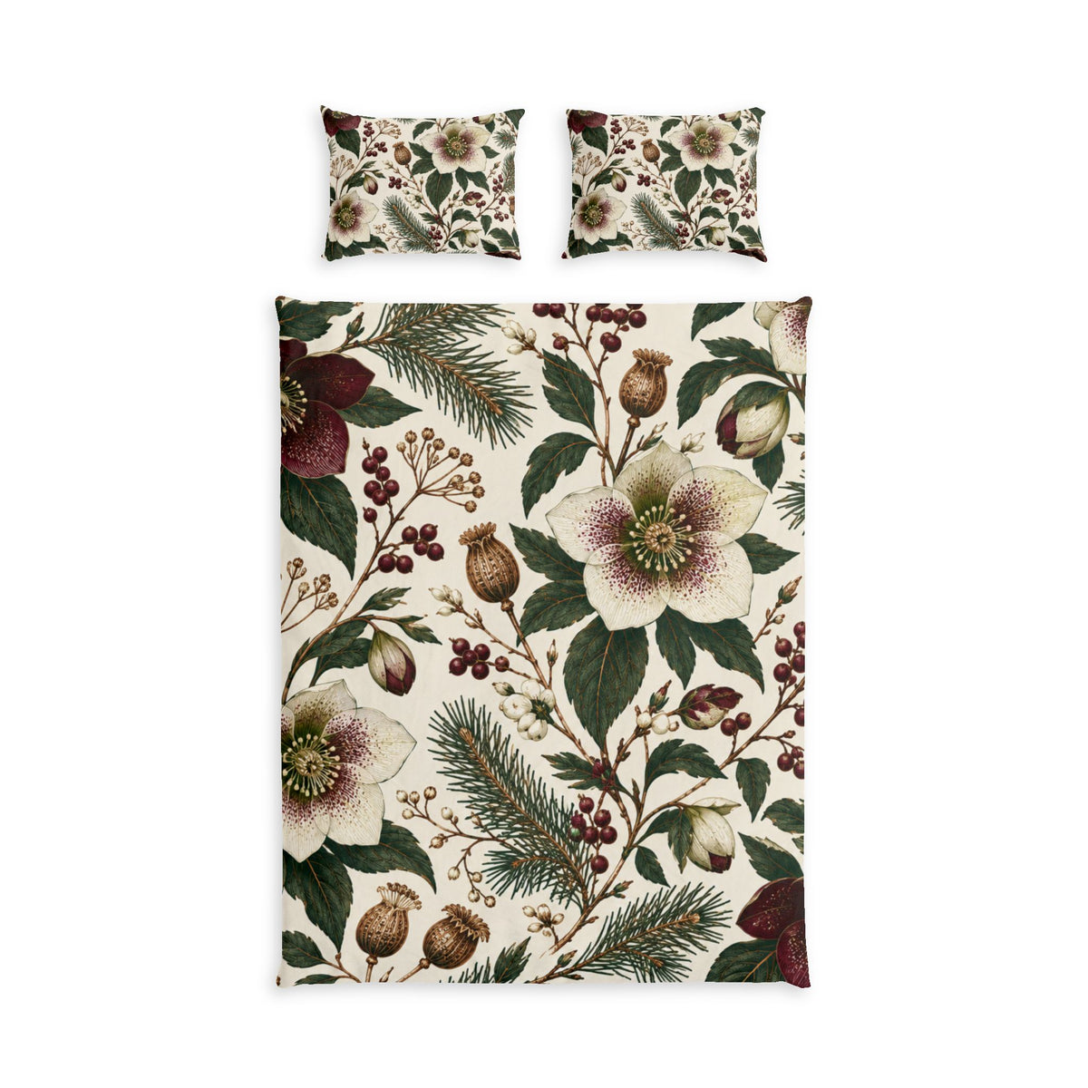 Winter Hellebore 100% Cotton Duvet Cover Set with 2 Shams