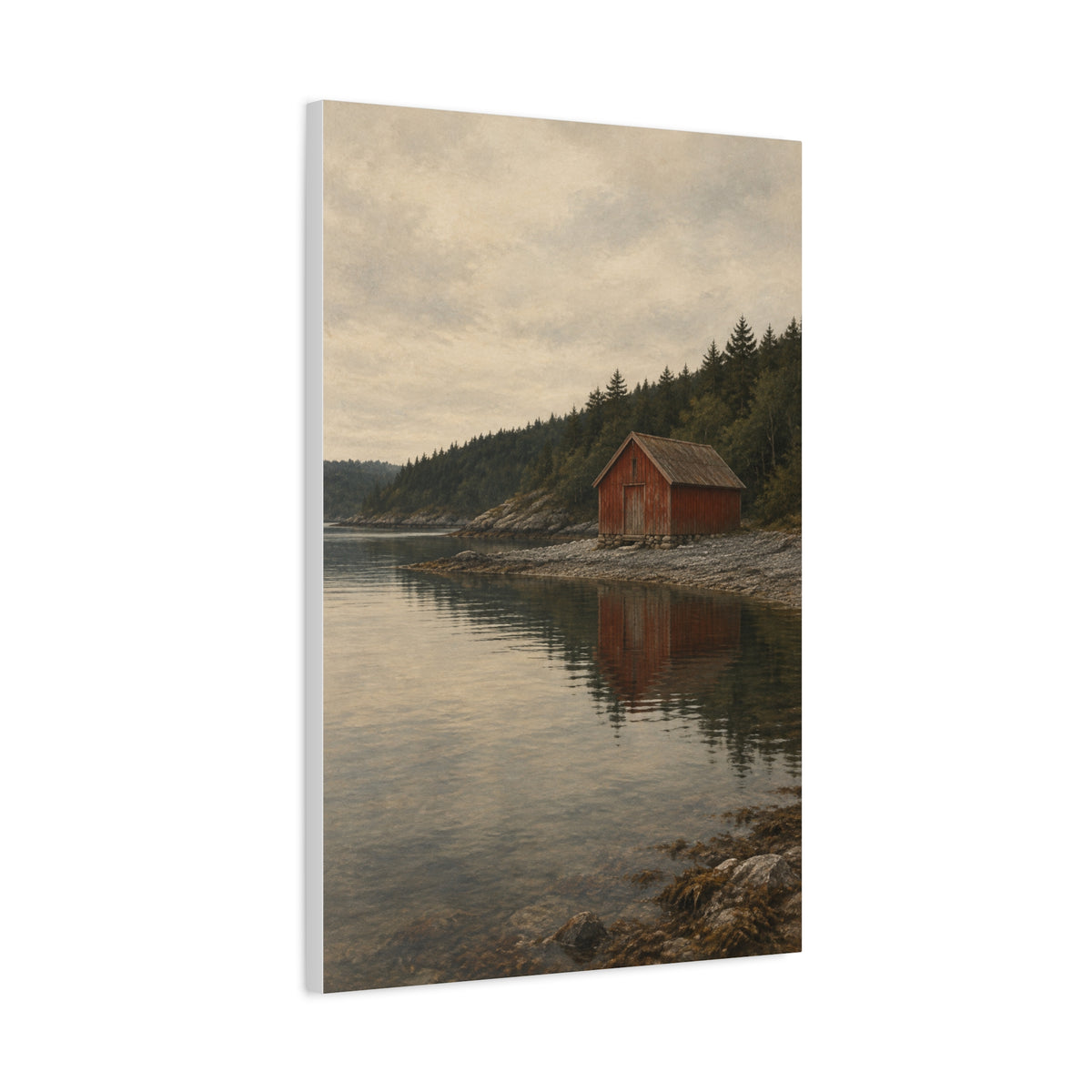 The Red Boathouse | Norwegian Coastal Canvas Art