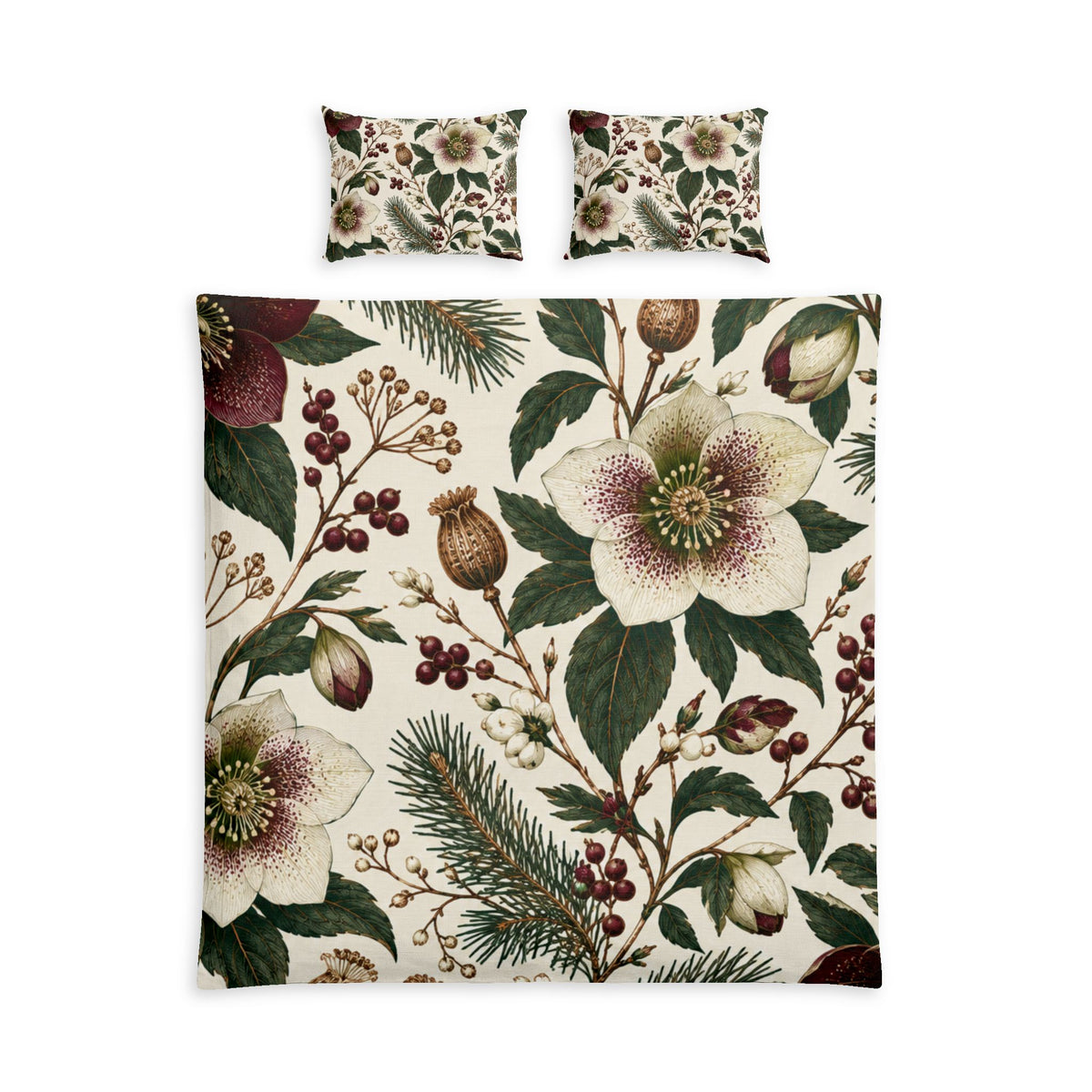 Winter Hellebore 100% Cotton Duvet Cover Set with 2 Shams