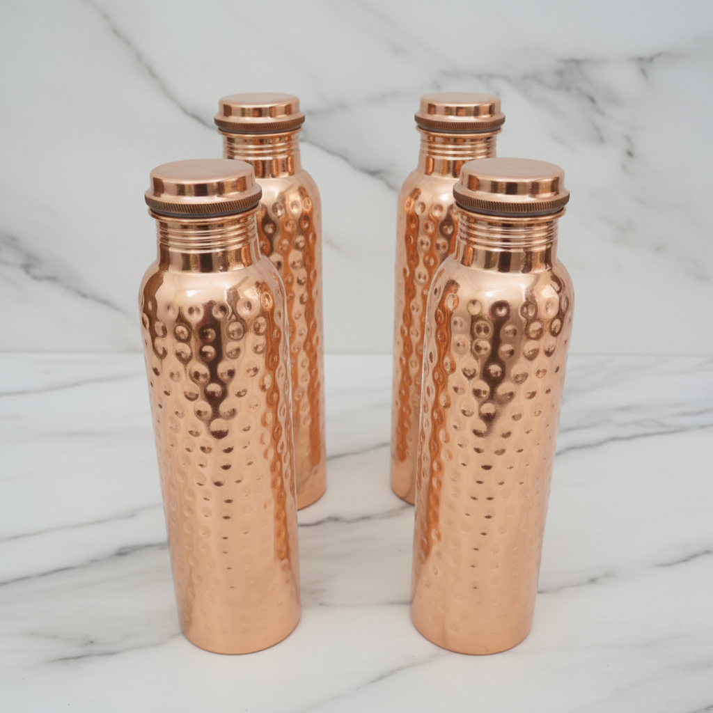 Pure Copper Hammered Bottle | Push-In Lid | 950ml | 100% Certified Copper