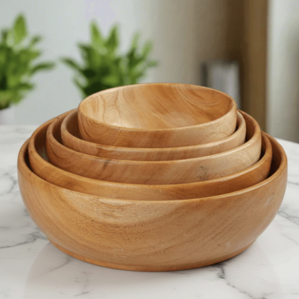 Neem Wood Serving Bowl | Handcrafted & Antibacterial – 5 Sizes