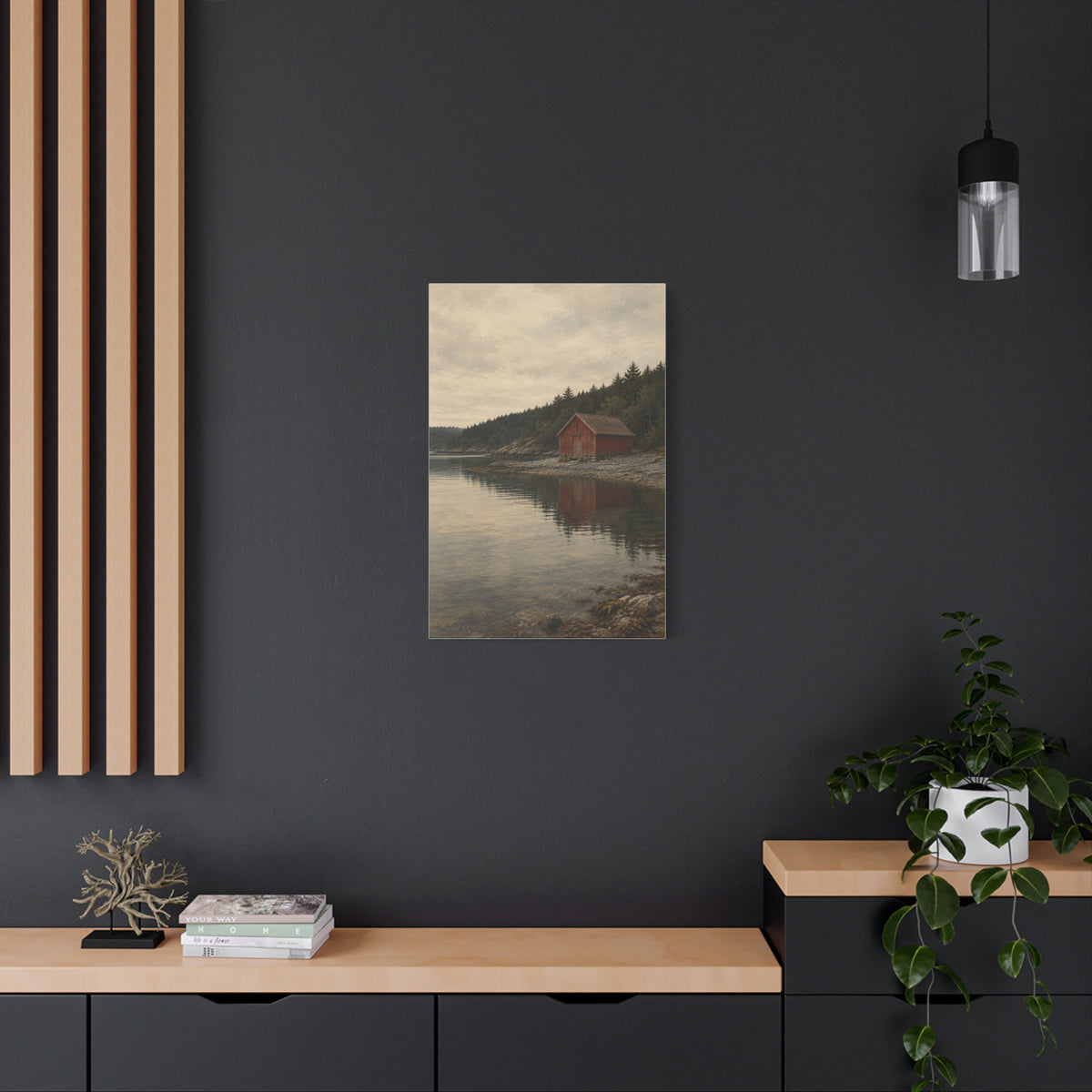 The Red Boathouse | Norwegian Coastal Canvas Art