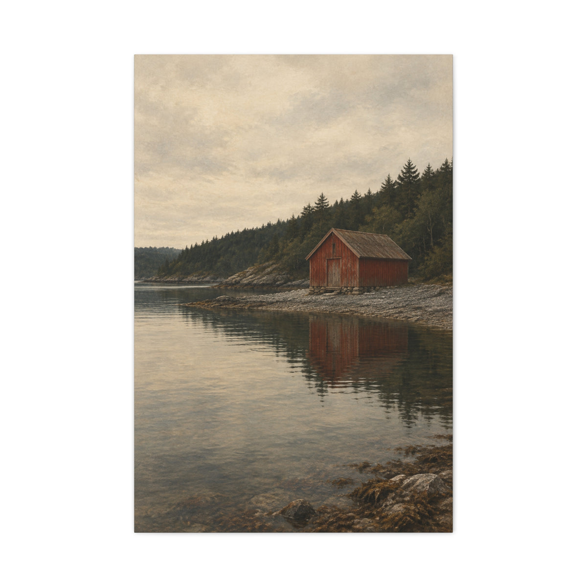 The Red Boathouse | Norwegian Coastal Canvas Art