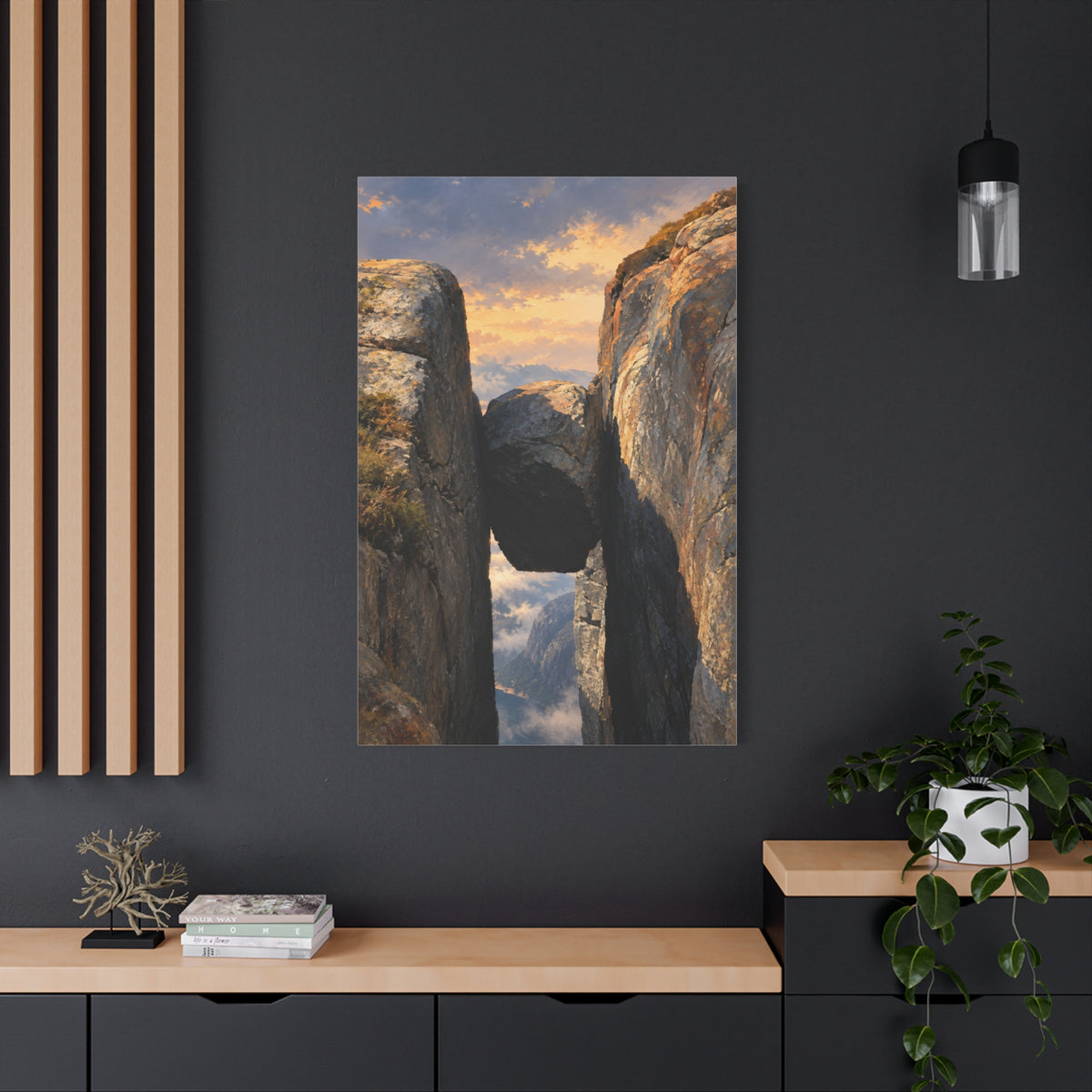 Kjeragbolten at Sunset | Norwegian Canvas Art