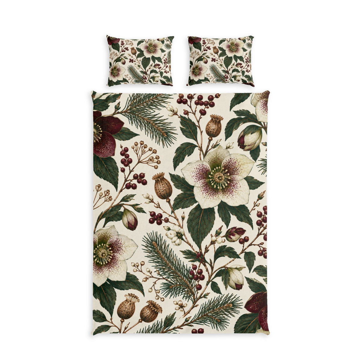 Winter Hellebore 100% Cotton Duvet Cover Set with 2 Shams