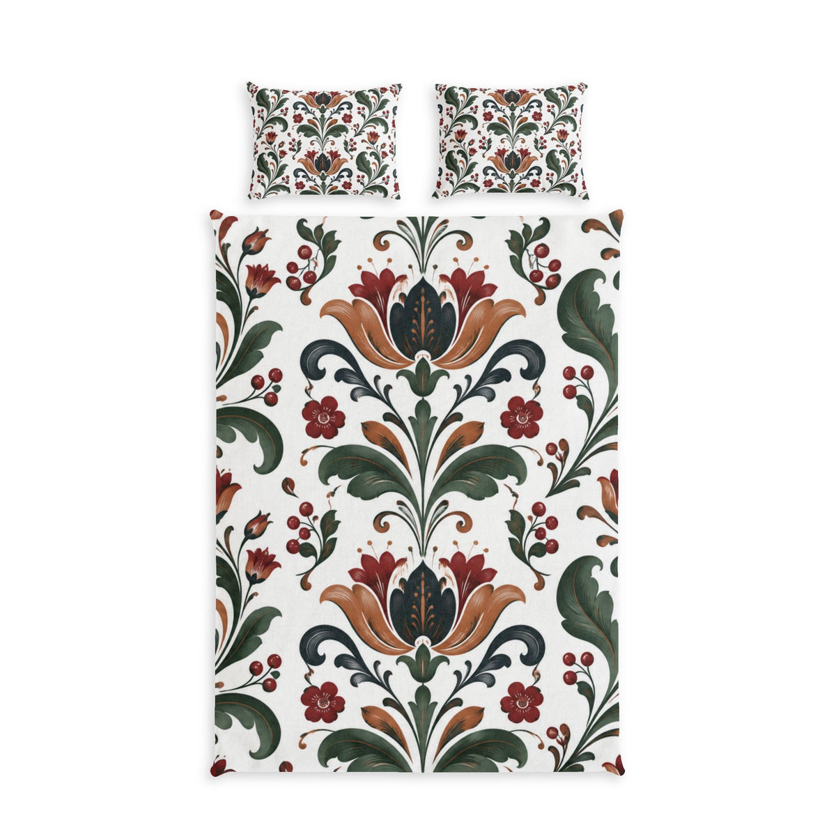 Vintage Folk Floral Cotton Duvet Cover Set with 2 Shams