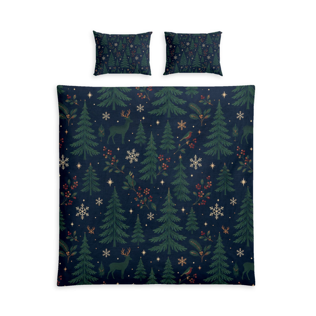 Christmas Pine Forest 100% Cotton Duvet Cover Set with 2 Shams