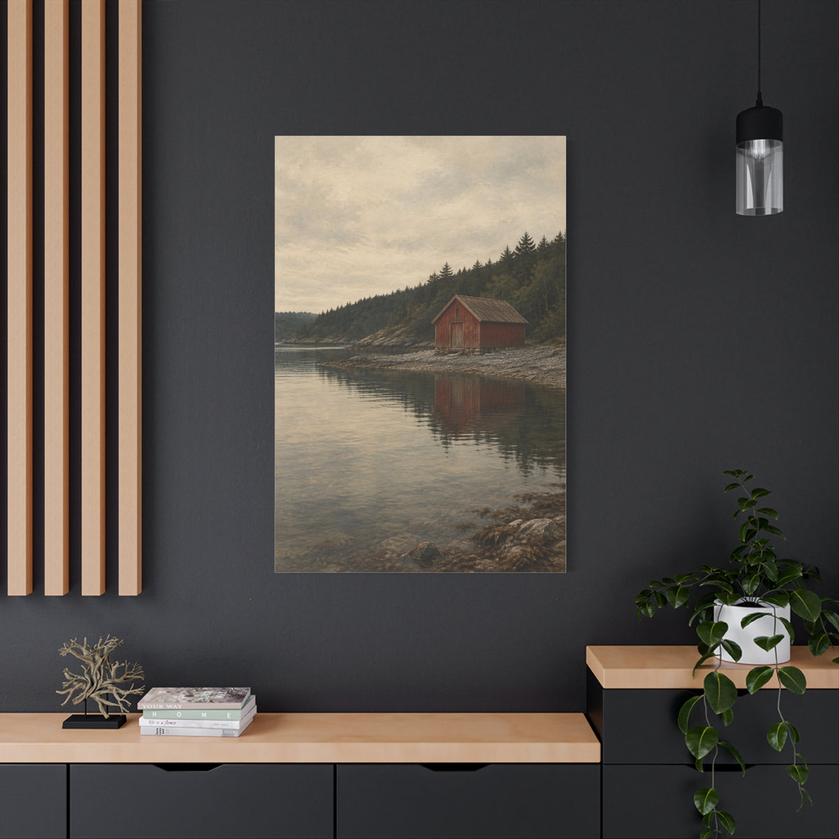 The Red Boathouse | Norwegian Coastal Canvas Art