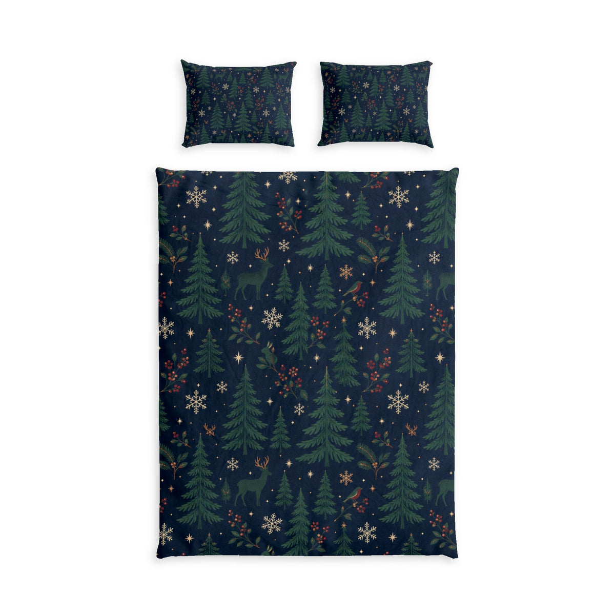 Christmas Pine Forest 100% Cotton Duvet Cover Set with 2 Shams