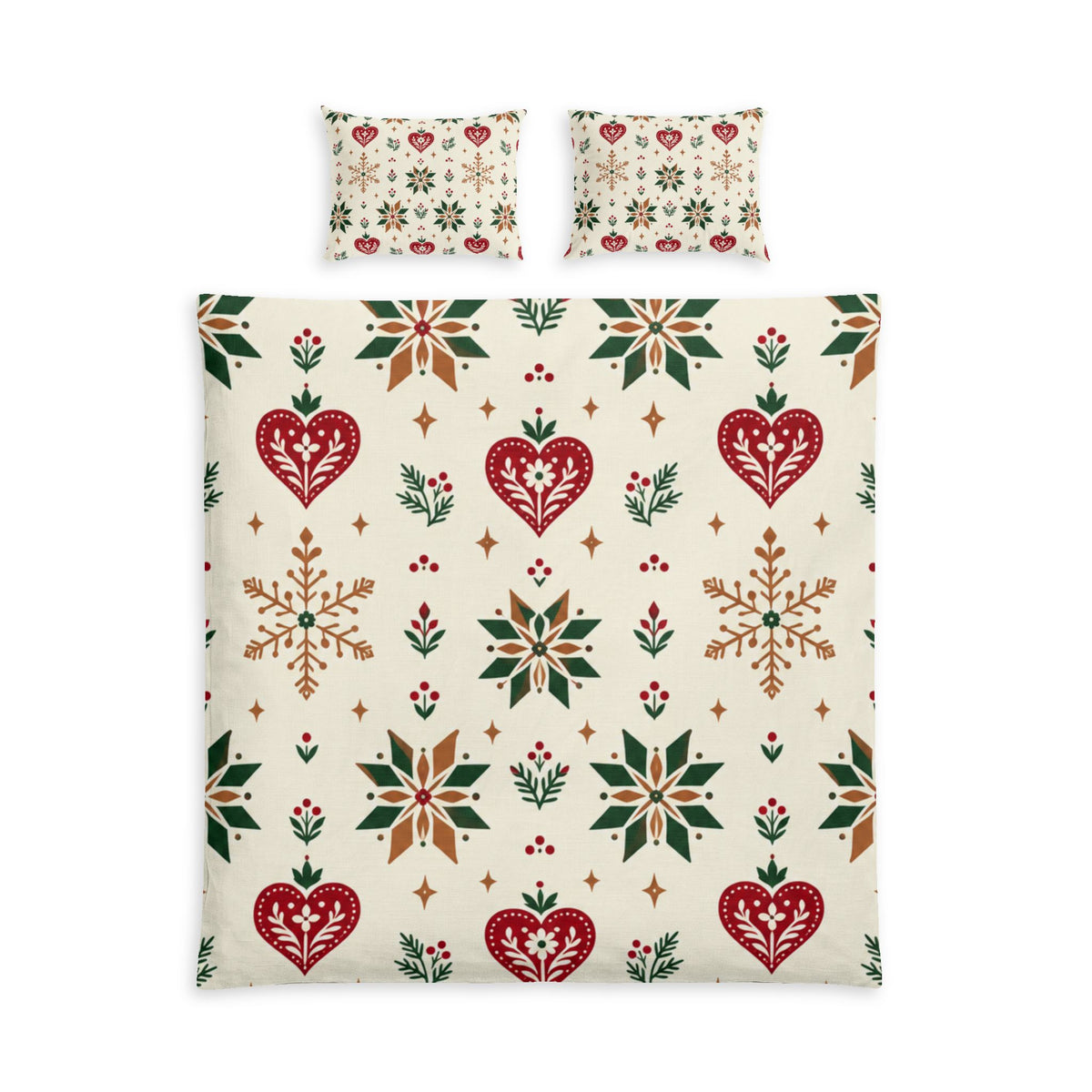 Nordic Folk Heart 100% Cotton Duvet Cover Set with 2 Shams