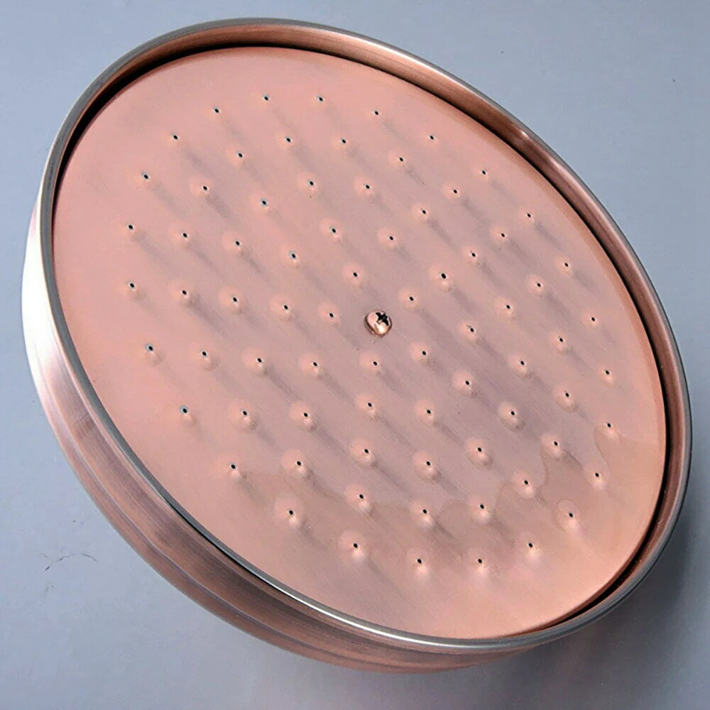 8 Inch Round Rainfall Shower Head | Antique Red Copper | Brass | Wall Mount Set