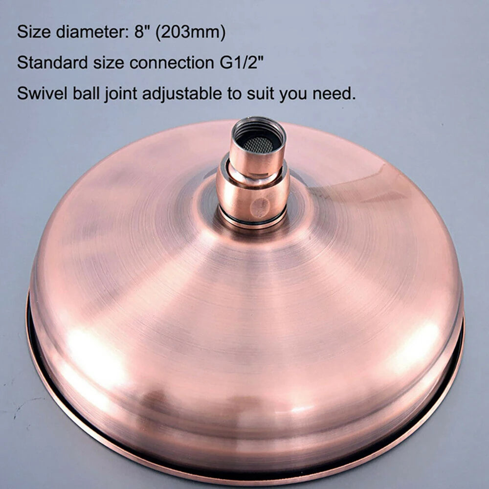 8 Inch Round Rainfall Shower Head | Antique Red Copper | Brass | Wall Mount Set