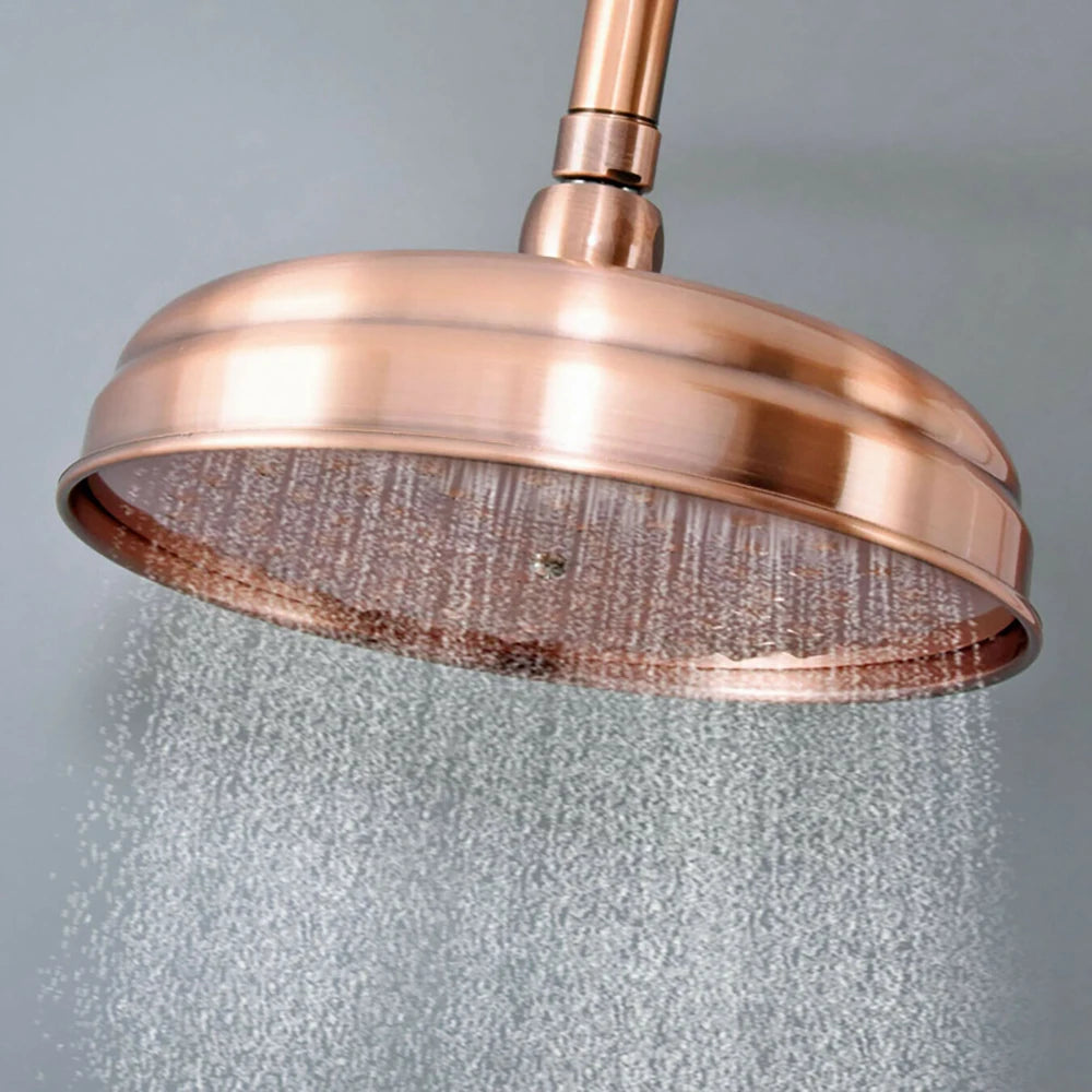 8 Inch Round Rainfall Shower Head | Antique Red Copper | Brass | Wall Mount Set