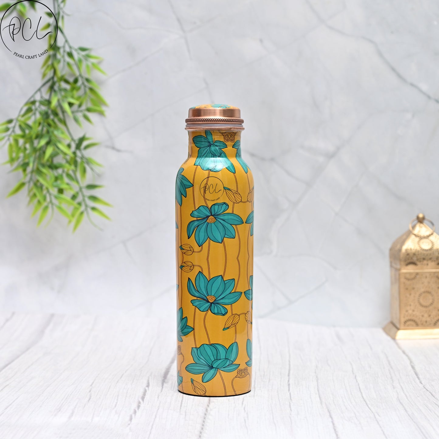 Pure Copper Water Bottle - Floral Art Design 1L | Handcrafted & Antibacterial