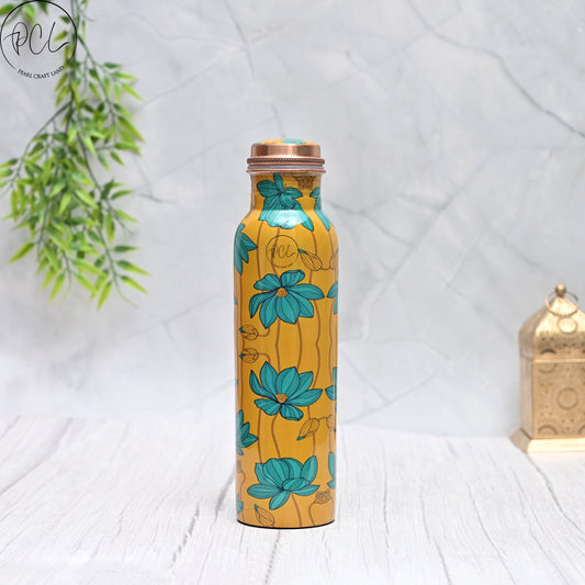 Pure Copper Water Bottle - Floral Art Design 1L | Handcrafted & Antibacterial