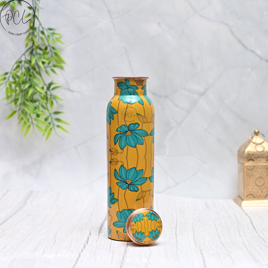 Pure Copper Water Bottle - Floral Art Design 1L | Handcrafted & Antibacterial