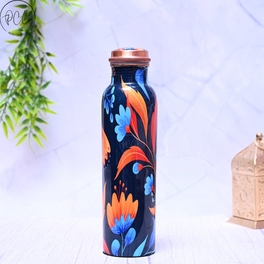 Pure Copper Water Bottle - Colorful Art Design 1L | Handcrafted & Antibacterial