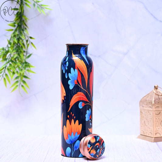 Pure Copper Water Bottle - Colorful Art Design 1L | Handcrafted & Antibacterial
