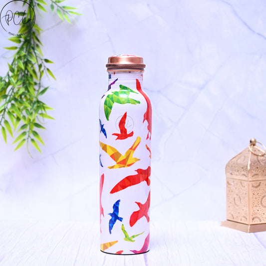 Pure Copper Water Bottle - Multi-Colored Birds Design 1L | Artistic & Antibacterial
