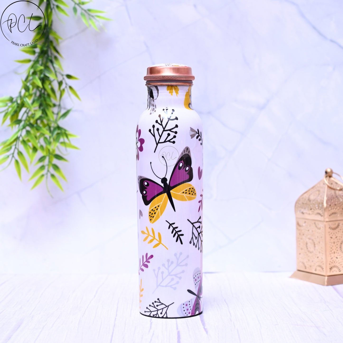 Pure Copper Butterfly Printed Water Bottle - 1000ml