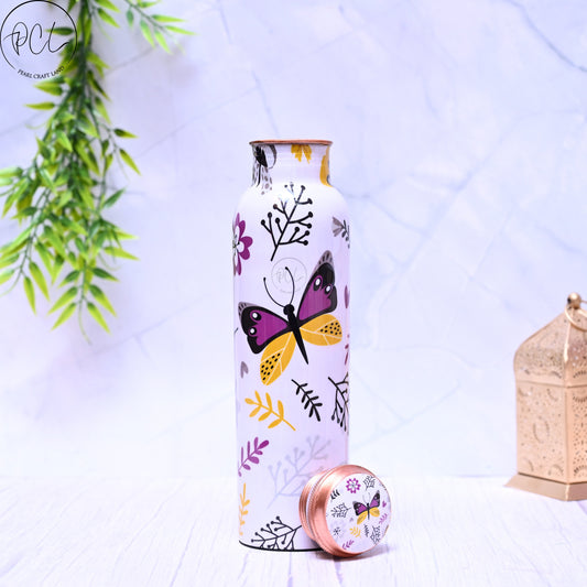 Pure Copper Butterfly Printed Water Bottle - 1000ml