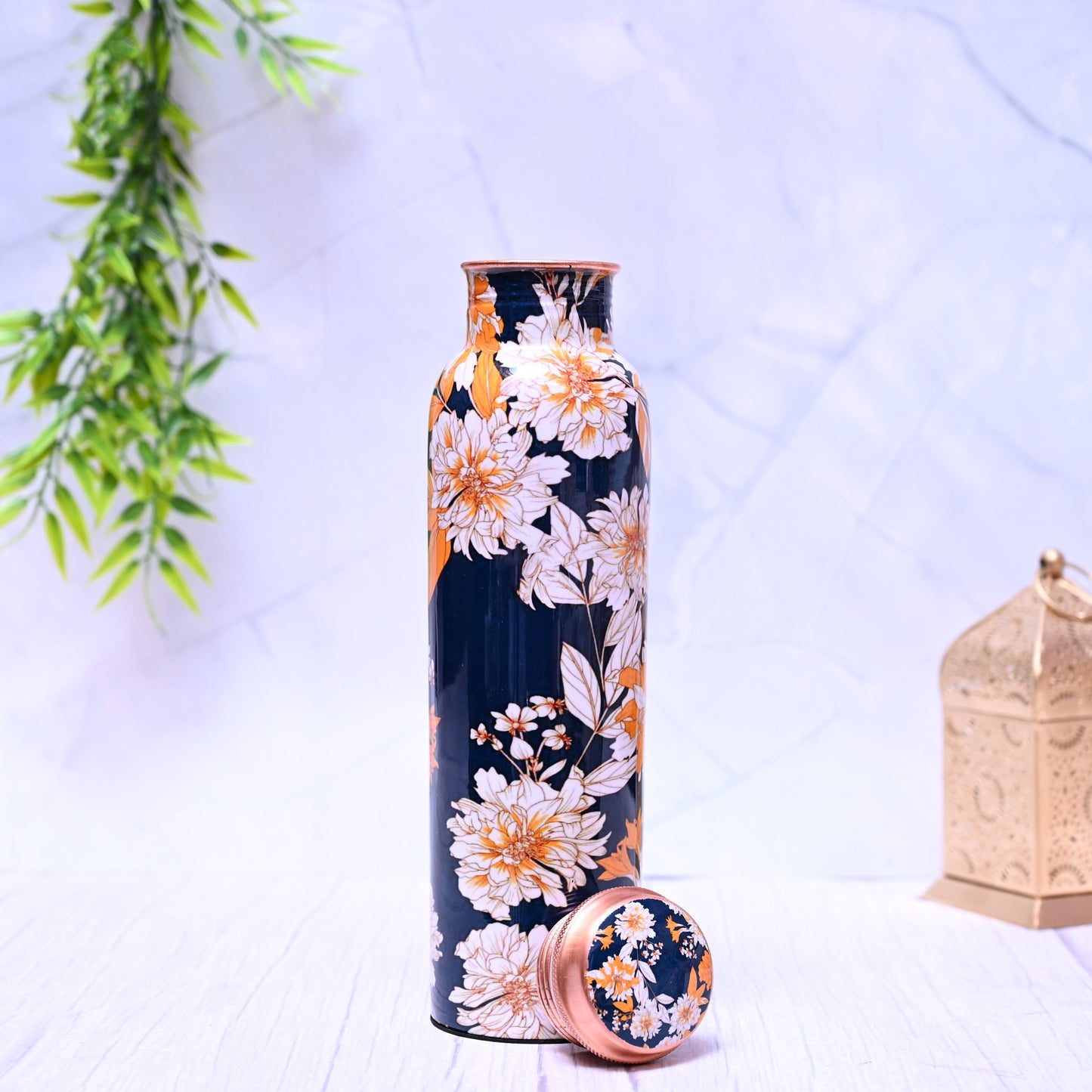 Vattenflaska i ren koppar - White Lily Design 1L | Elegant & Antibakteriell
