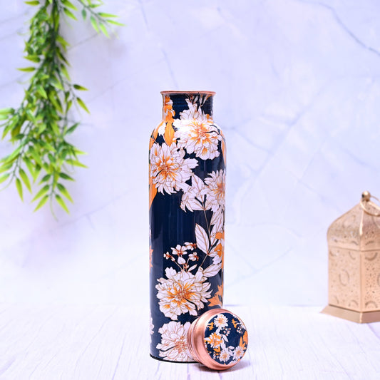 Pure Copper Water Bottle - White Lily Design 1L | Elegant & Antibacterial