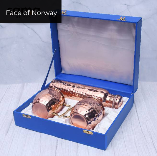 Premium Copper Gift Set - Water Bottle + 2 Moscow Mule Mugs | Luxury Box
