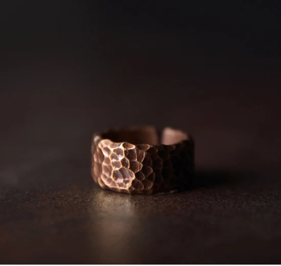 Pure Copper Hammered Dimple Ring | Hand Beaten | Adjustable | Unisex