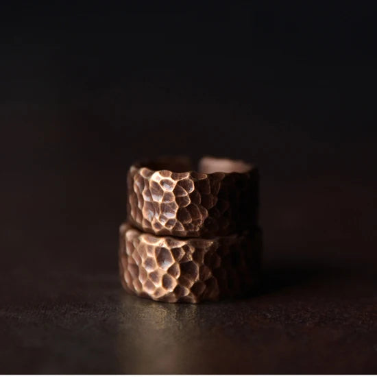 Pure Copper Hammered Dimple Ring | Hand Beaten | Adjustable | Unisex