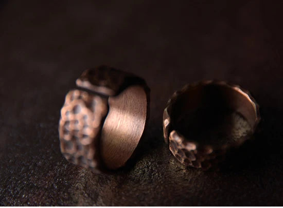 Pure Copper Hammered Dimple Ring | Hand Beaten | Adjustable | Unisex
