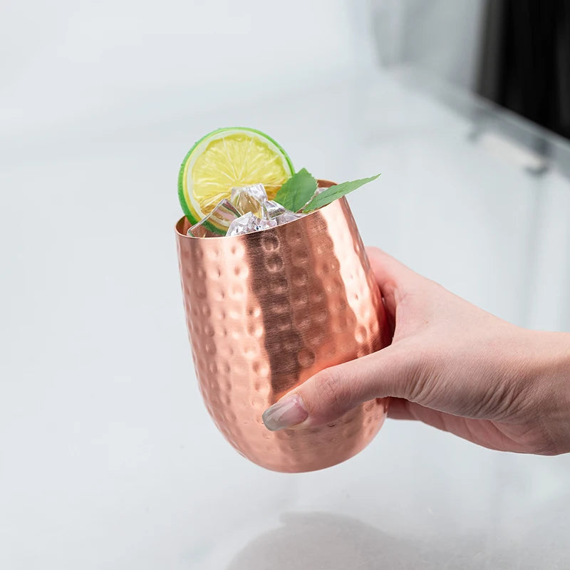 Premium Copper Water Glass 400ml - Hammered Design | Pure Solid Copper Tumbler