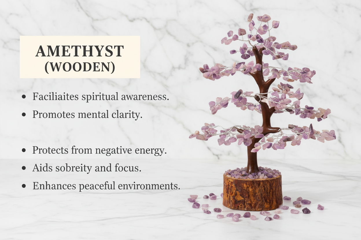 Wooden Amethyst Crystal Tree — Spiritual Growth & Inner Peace