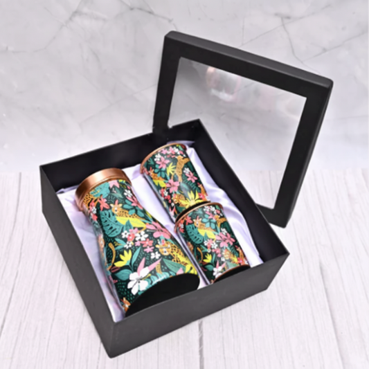 Printed Pure Copper Bedside Jar with 2 Glasses — 1000ml Gift Set