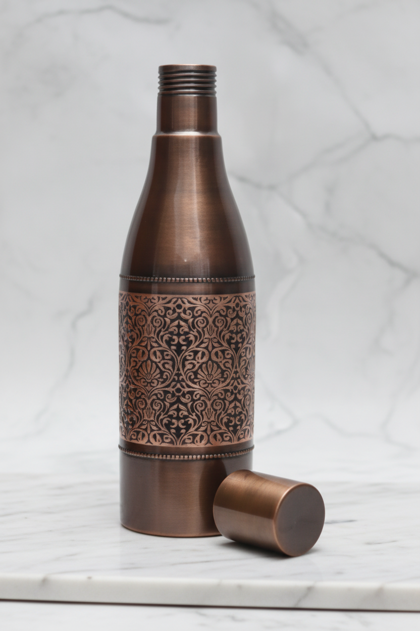 Pure Copper Water Bottle – Black Antique Wine Bottle Design 1100ml