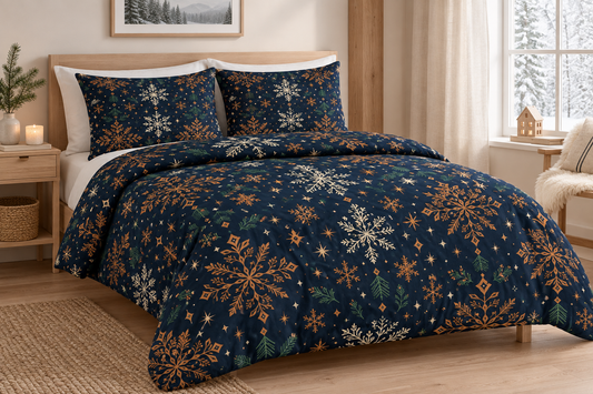 Nordic Snowflake Night 100% Cotton Duvet Cover Set with 2 Shams
