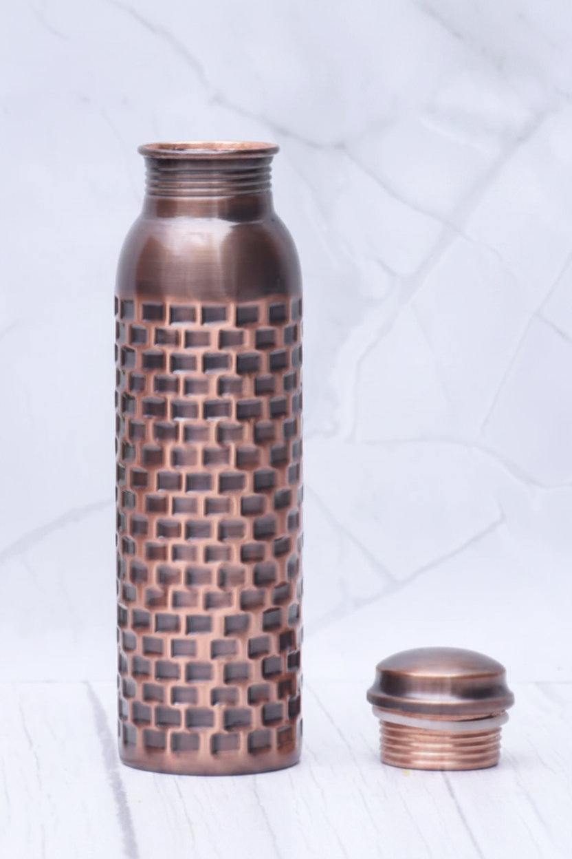 Pure Copper Water Bottle — Antique Brick Design 1000 ml